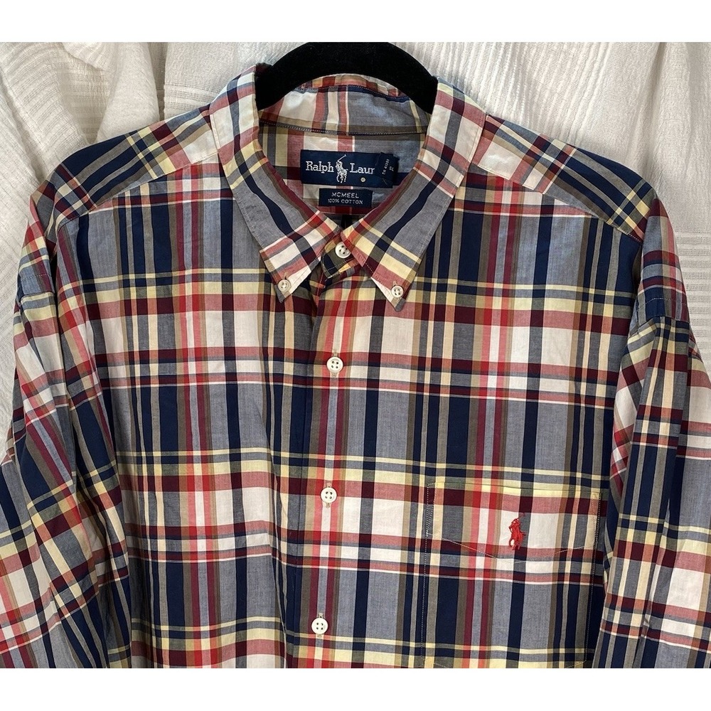 Polo Ralph Lauren McMeel Men's Long Sleeve Plaid‎ Button Down 2XL/XXL Pocket
